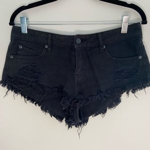 Black denim cut off shorts
